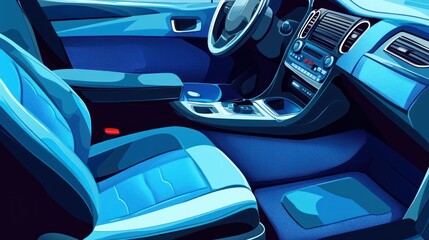 Stylish car interior featuring sleek blue accents and modern design elements.