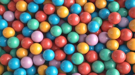 Obraz premium A vibrant assortment of colorful plastic balls in various shades of red, blue, green, yellow, and pink, creating a playful scene.