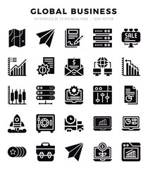 Global Business Glyph icons collection. 25 icon set in a Glyph design.