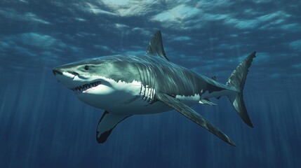 A large shark is swimming in the ocean