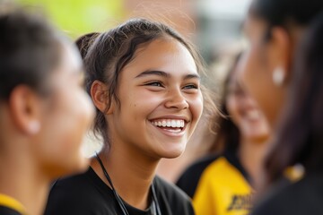 Fototapeta premium A group of young women are smiling and laughing together