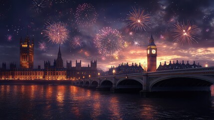 Naklejka premium New Year's Eve Celebrations and Fireworks in Major Cities Around the World, Generative AI