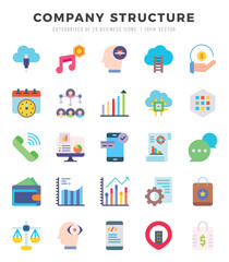 Vector Company Structure types icon set in Flat style. vector illustration.