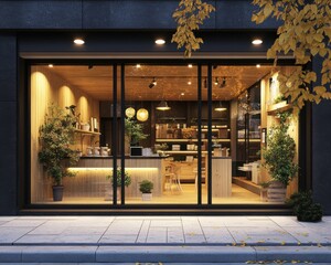 Small business coffee shop with glass showcases