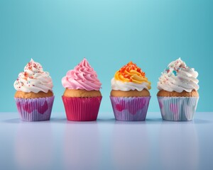 Cupcake with cream and sprinkles on a bright background
