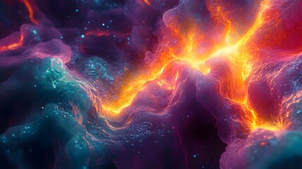 Abstract representation of acne healing, pores releasing impurities, visualized as glowing energy flowing out, Psychedelic, Digital painting, Bright contrasting colors, Surreal