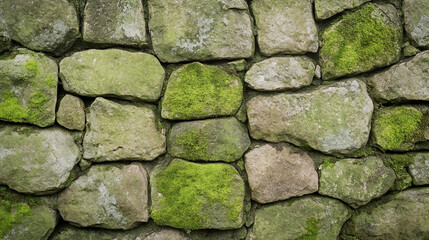 Obraz premium Moss-covered stone wall with gentle natural light, earthy and textured for a natural, decorative background.