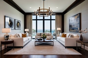 Luxurious Modern Living Room Retreat with Ivory Sofa and Dark Wood Accents