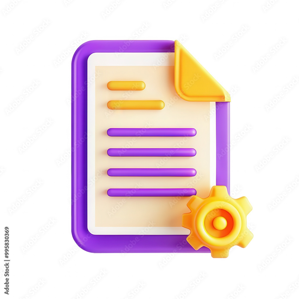 Poster a colorful 3d document icon featuring a gear symbol, representing settings or configurations in a us