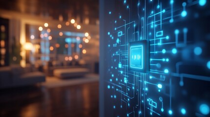 Smart socket connected to a smart home system, controlling lighting, appliances via a white holographic dashboard, Digital Art, Futuristic, Cool tones, White focus