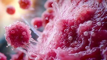 Photorealistic depiction of acne-covered skin under a microscope, visualizing the regeneration of skin cells as pores unclog, Hyper-detailed, Macro, Soft lighting, High contrast