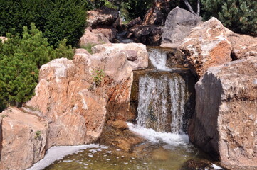 Waterfall view of Japanese garden in the Eskisehir Zoo