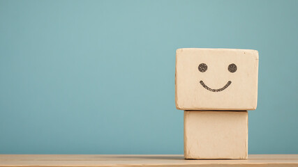 a smiling cube on blue background