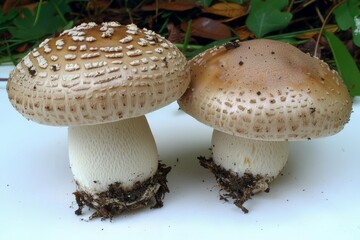 Field Mushroom - Agaricus campestris , isolated on white background,  , copy space for text,
