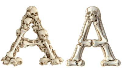 letter font "A" made of bones and skulls for halloween parties and horror festivals