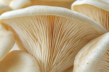 Macro view of fresh oyster mushrooms as background , isolated on white background,  , copy space for text,