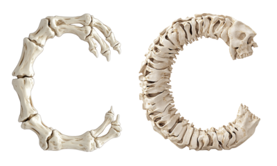 letter font "C" made of bones and skulls for halloween parties and horror festivals