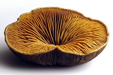 Nature's patterns on the gills of a mushroom , isolated on white background,  , copy space for text,