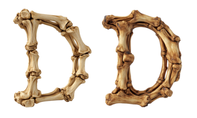 letter font "D" made of bones and skulls for halloween parties and horror festivals