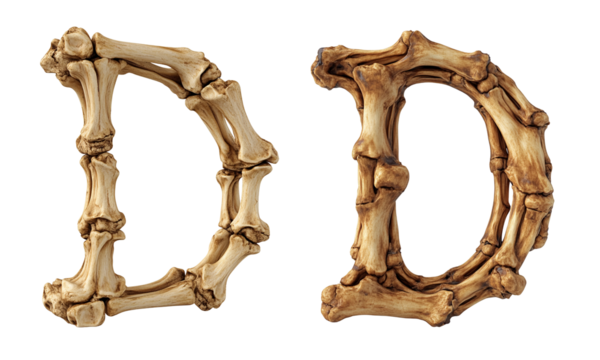 letter font "D" made of bones and skulls for halloween parties and horror festivals