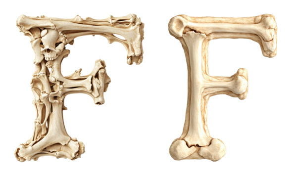 letter font "F" made of bones and skulls for halloween parties and horror festivals