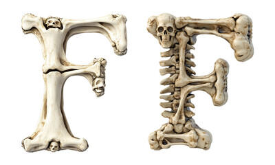 letter font "F" made of bones and skulls for halloween parties and horror festivals