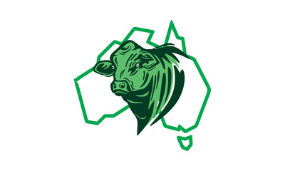 great angus  cattle head and map logo, silhouette of big cow vector illustrations