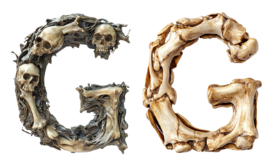 letter font "G" made of bones and skulls for halloween parties and horror festivals