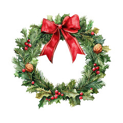 christmas wreath with red ribbon