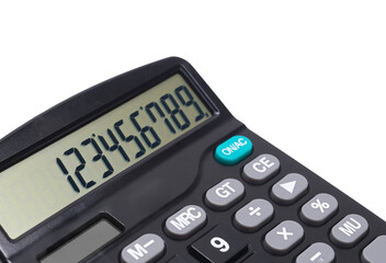 Black office calculator isolated on white