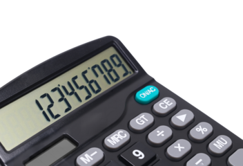 Black office calculator isolated on white