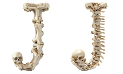 letter font "J" made of bones and skulls for halloween parties and horror festivals