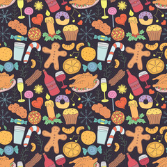 Seamless christmas pattern. New year background. Doodle illustration with christmas icons