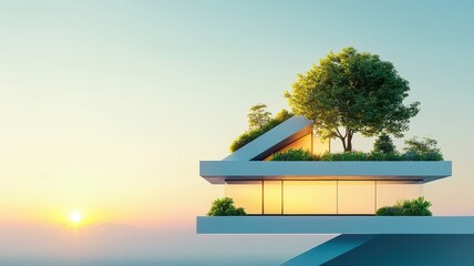 Fototapeta premium Futuristic Eco-Friendly Rooftop Architecture Double Exposure