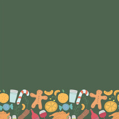 Seamless christmas frame. New year background. Doodle illustration with christmas and new year icons