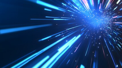 Naklejka premium Vector Abstract, science, futuristic, energy technology concept. Digital image of light rays, stripes lines with blue light, speed and motion blur over dark blue background. 
