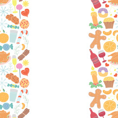 Seamless christmas frame. New year background. Doodle illustration with christmas and new year icons