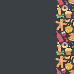 Seamless christmas frame. New year background. Doodle illustration with christmas and new year icons