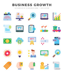 Vector icons set of Business Growth. Flat style Icons.