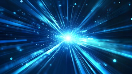 Naklejka premium Vector Abstract, science, futuristic, energy technology concept. Digital image of light rays, stripes lines with blue light, speed and motion blur over dark blue background. 