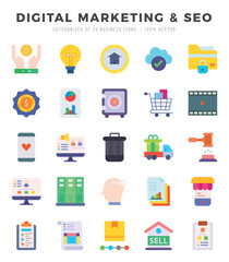 DIGITAL MARKETING & SEO elements. Flat web icon set. Simple vector illustration.
