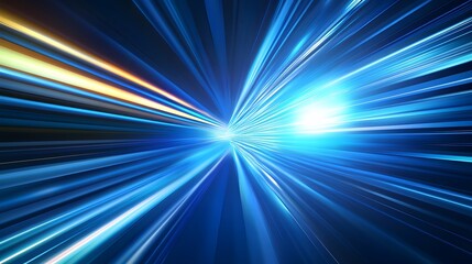 Vector Abstract, science, futuristic, energy technology concept. Digital image of light rays, stripes lines with blue light, speed and motion blur over dark blue background. 