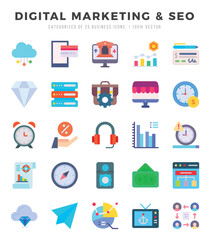 DIGITAL MARKETING & SEO icon pack for your website. mobile. presentation. and logo design.