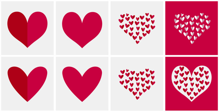hearts set, heart made of hearts, heart shaped, cuore cuoricini, little hearts illustration vector