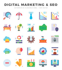 DIGITAL MARKETING & SEO Icons Pack Flat Style. Vector illustration.