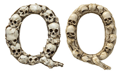 letter font Q" made of bones and skulls for halloween parties and horror festivals