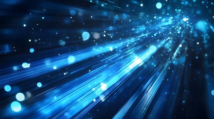 Naklejka premium Vector Abstract, science, futuristic, energy technology concept. Digital image of light rays, stripes lines with blue light, speed and motion blur over dark blue background. 