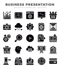 Business Presentation Glyph icons collection. Glyph icons pack. Vector illustration