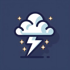 Thunder With a Cloud Icon in White Color and Navy Background. Thunder Logo for Graphic Resources Flat Vector Design