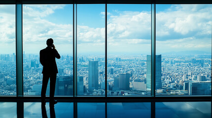 Fototapeta premium City Views and Business Calls: The Modern Professional's Landscape